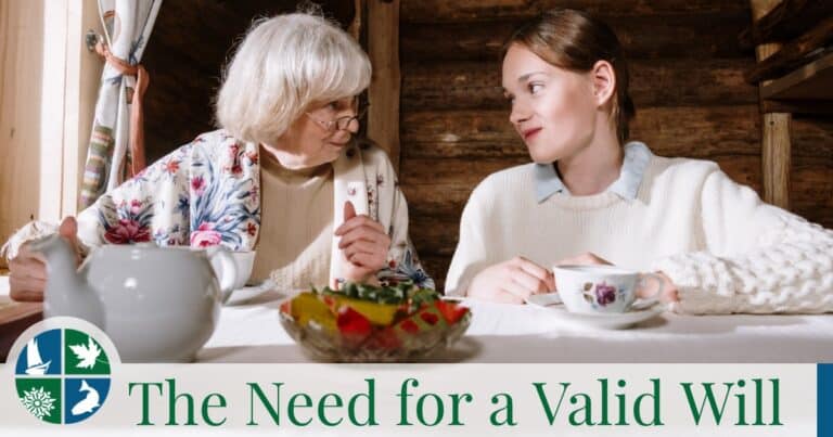 Elderly woman and young woman talking over tea, symbolizing the importance of discussing and creating a valid will for future estate planning.