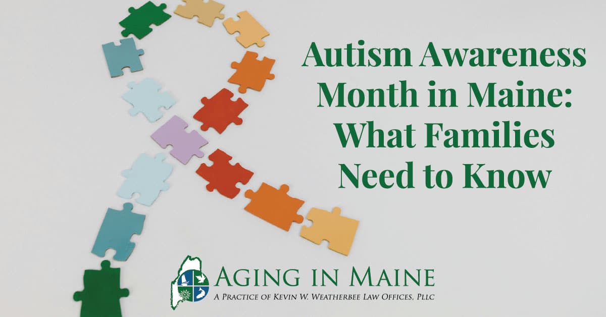 Autism awareness ribbon made of puzzle pieces representing autism support in Maine